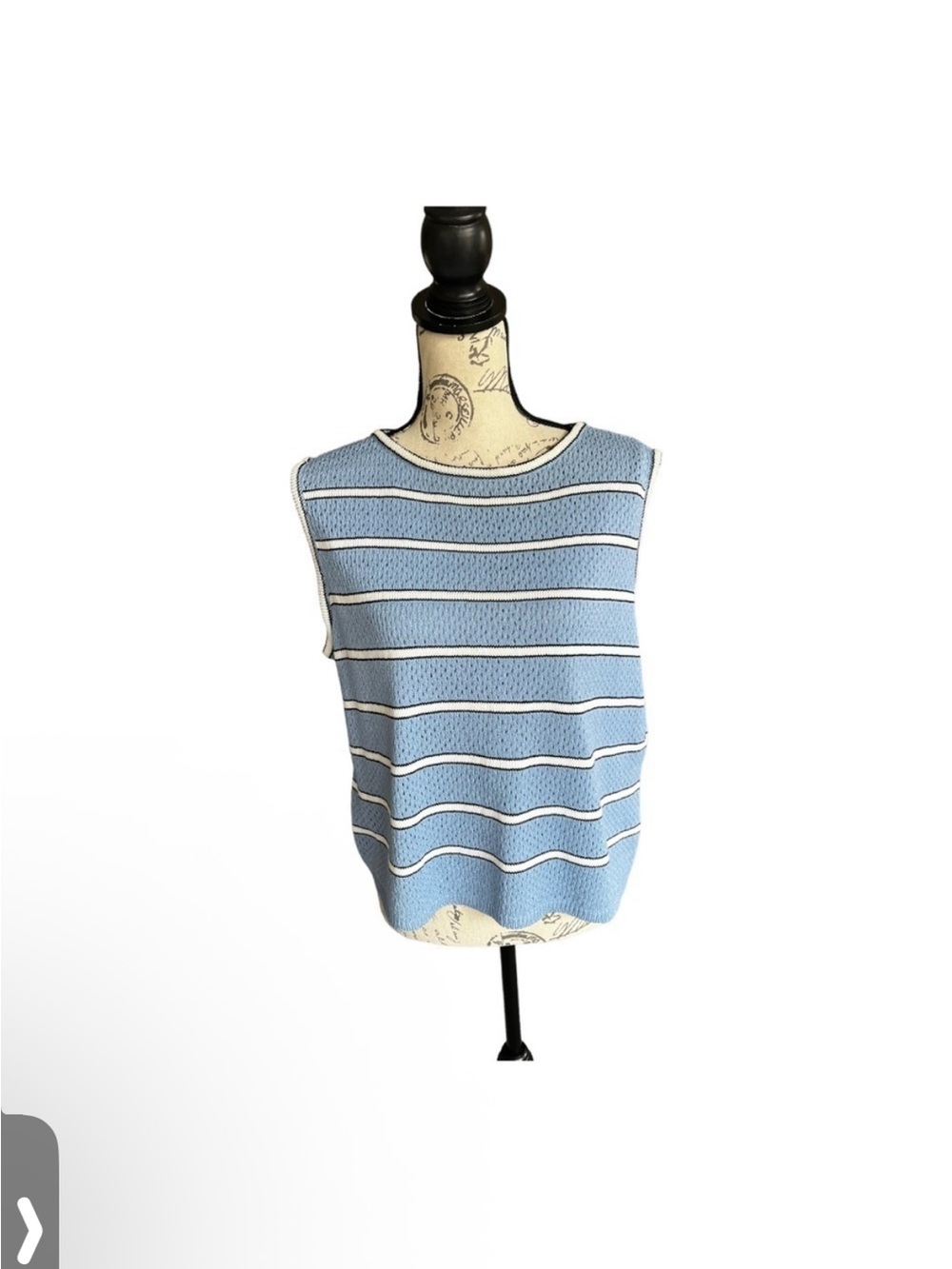 St. John Blue and White Striped Sleeveless Knit Top